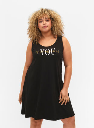 Ærmeløs bomulds kjole med a-shape, Black W. YOU, Model image number 0