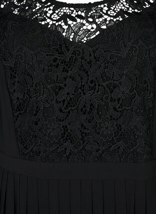 Kortærmet kjole med blondeoverdel, Black, Packshot image number 2