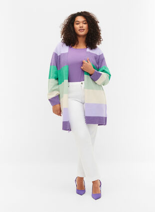 Lang stribet strikcardigan, Mint Mel., Model image number 2