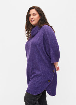 Strikket poncho med rullekrave, Ultra Violet Mel., Model image number 3