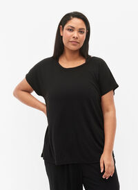 Kortærmet træningsbluse med dyb rygudskæring, Black, Model