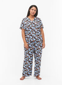 Løse viskose natbukser med print, Black Blue Flower, Model